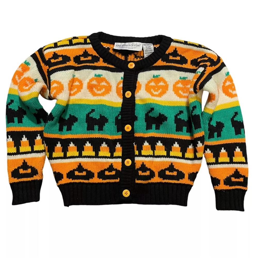 4T Cardigan Sweater Halloween, Vintage The Eagles Eye Candy Corn Jack O Lantern